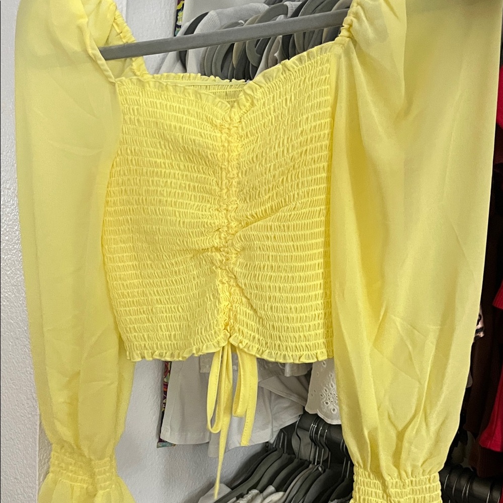 Western Love Tree Sunny Yellow Smocked Blouse